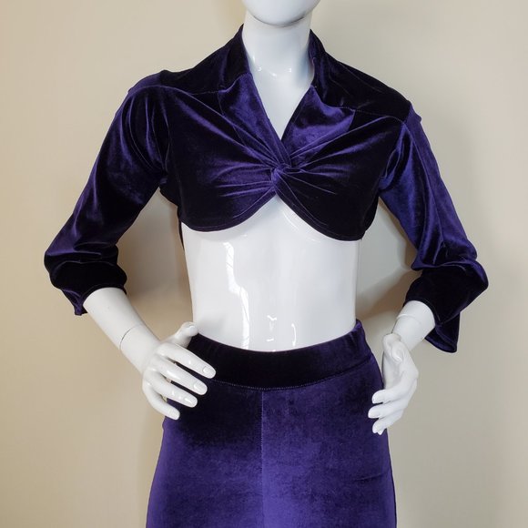 Chic Twist Velvet Purple Hooded Long Sleeve Top w/ Skinny Fit Pants SZ S - Picture 1 of 10